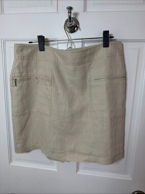 Willi Smith Cream Linen Mini Skirt lined with Zip Pockets